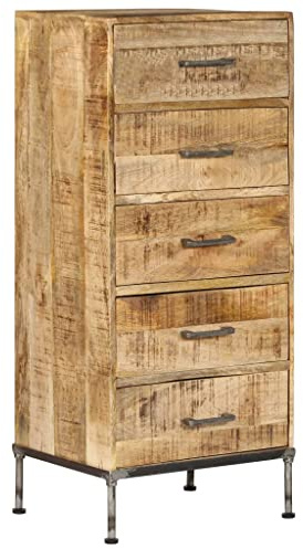 SKTQYQO Kommode aus massivem Mangoholz, 45 x 35 x 106 cm, mit 5 Schubladen, robustes Vintage-Möbel für Wohnzimmer, Schlafzimmer, industrielles Design mit Griffen aus Eisen, breit