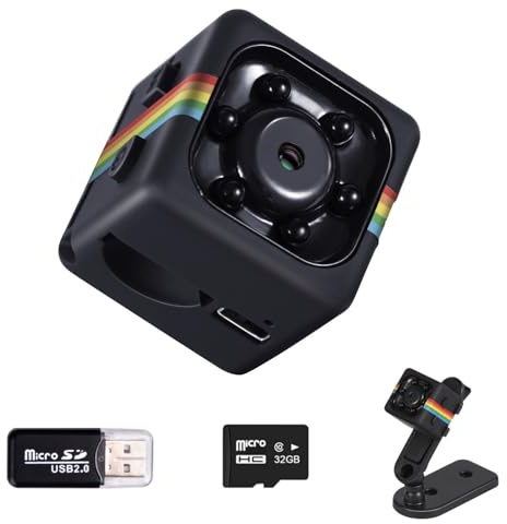 Bextgoo Mini Kamera, Überwachungskamera Ohne WLAN, Mini Camera mit 1080P-Video, 12MP-Fotoshooting, 32GB Speicherkarte, Nachtsicht, Drehbare Halterung, für Innen- und Außensicherheit