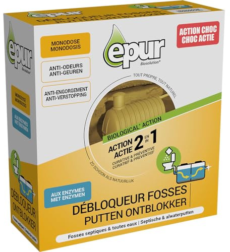 Epur - Débloqueur & Réactivateur fosses septiques, Toute fosse, Action choc, Action longue durée, Curative et Préventive, 500 g