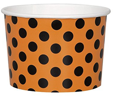 Unique Party 63563 - Orange and Black Polka Dot Halloween Ice Cream Tubs, Pack of 8
