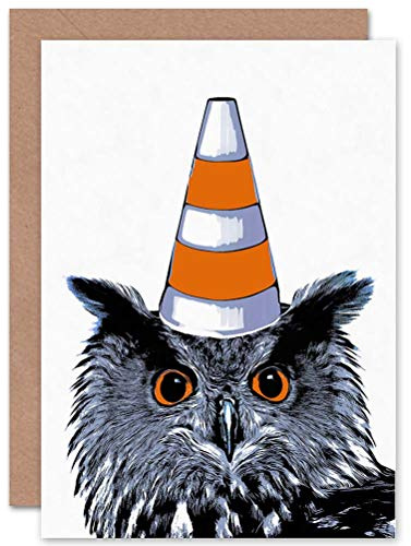 Wee Blue Coo CARD GREETING GIFT PAINTING OWL WEARING TRAFFIC CONE GLASGOW STYLE