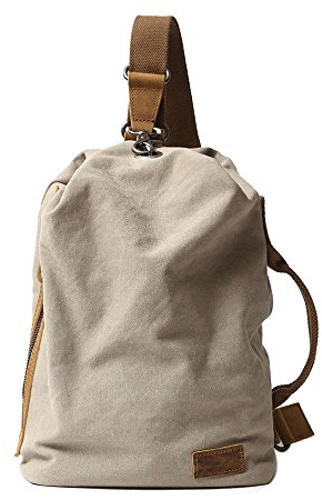 Neuleben Vintage Sling Rucksack Schulterrucksack Canvas Daypack Brusttasche Retro Schultertasche Klein Damen Herren für Reise Outdoor Sport Freizeit (Beige)