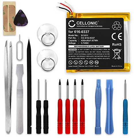 CELLONIC, Akku für mp3 Player kompatibel mit Apple iPod Nano 3 Gen. - A1236, 2 - A1199 (3.7V, 450mAh) + Werkzeug-Set
