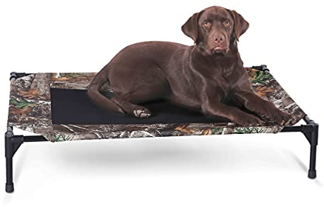 K&H Pet Products Outdoor Elevated Dog Cot, Breathable Cooling Elevated Cot Hammock Pet Bed for Large Dogs, Washable Mesh Cover, Raised Metal Frame, Collapsible, Portable - Large 42 X 30in Camo