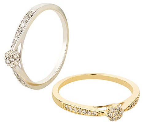 Ardeo Aurum Damenring aus 375 Gold Weißgold mit 0,14 ct Diamant Brillant Solitär Verlobungsring