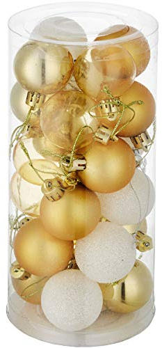 tectake 403321 24er Set Christbaumkugeln mit Matter, glänzender und glitzernder Oberfläche, Schnüre zum Aufhängen, Weihnachtskugeln aus robustem Material, bruchsicher, 4 cm, weiß/Gold