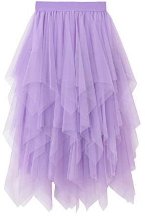 Geagodelia Tüllrock Damen Mädchen Elegant Weich Knielang/Lang Sommerrock Vintage Tütü Rüschen Tüll Rock One Size 36/38/40 F-47737 (Violett)