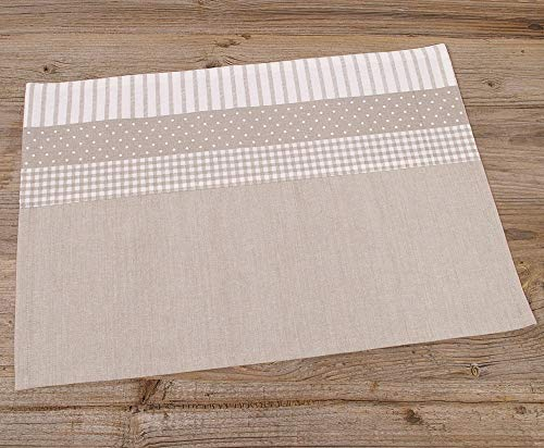 matches21 Tischset Tischwäsche Stoff Platzdeckchen Landhaus Premium LINA Stoffmix Mustermix 33x48 cm 1 STK - beige