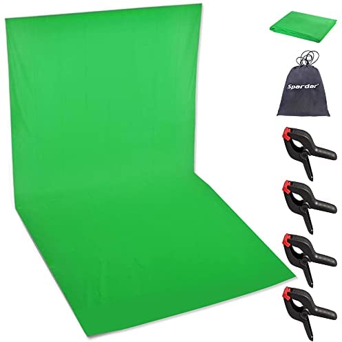 Spardar Greenscreen mit 4 Klemmen, 3M X 4.5M Foto Hintergrund Greenscreen Stoff Baumwolle Faltbare Green Screen Fotostudio Hintergrund für Fotografie Video Hintergrundsystem Modefotografie