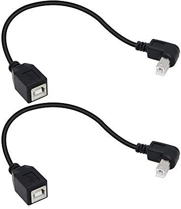 SinLoon (2-Pack USB 2.0 Type-B Printer Cable, USB 2.0 B Female to Type-B Male (Down Right Angle) Printer Short Extension Cable for Printer, Scanner, Mobile HDD and More (Down 2)