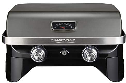 Campingaz Attitude 2100 LX Barbecue gaz de table, transportable, 2 brûleurs acier, puissance 5kW, barbecue gaz de camping, thermomètre, grille de cuisson fonte et plancha