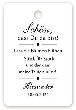 100 PERSONALISIERT Geschenkanhänger Tags Papieranhänger Gastgeschenke Etiketten Schön, dass Du da bist! zur Hochzeit Taufe Kommunion Konfirmation Taufe Geburtstag Blumensamen - Tag 063