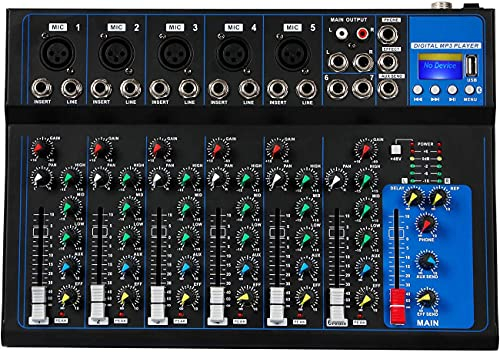 Depusheng HT7 Tragbarer Bluetooth Audio Mixer mit USB DJ Sound Mischkonsole MP3 Buchse 48V Power 7 Kanal Band Mischpulte für Computeraufnahmen