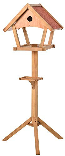PawHut Wooden Bird Table Freestanding Feeding Station for Garden Outside,139H cm, Natural