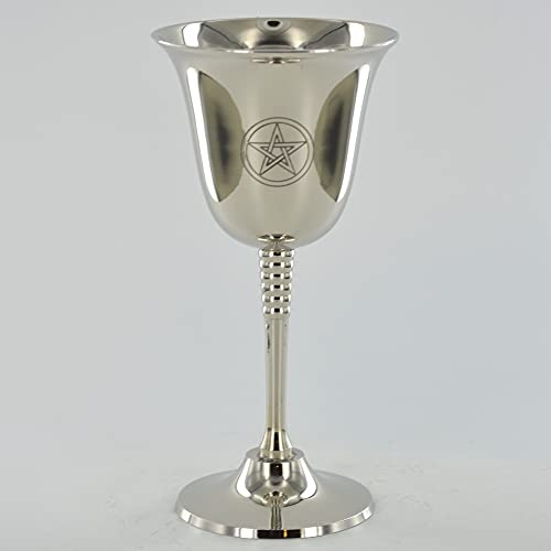 Silberner Kelch mit magischem Symbol, Pentagramm für Neopaganismus, Wicca-Geschenke und rituelle Dekoration, Höhe: 16 cm