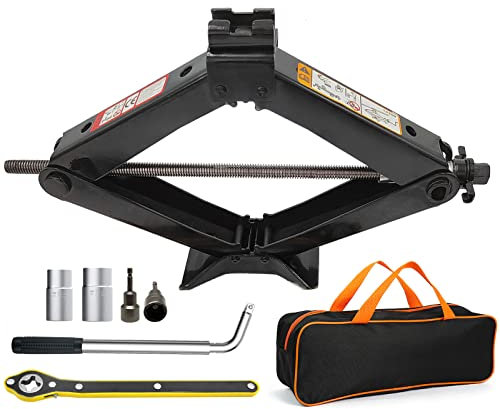 Scherenhebebühne Max 3 Tonnen Kapazität mit Wagenheber Buchse Bohrer Adapter, Hebeheber Auto Kit mit Handkurbel/Schraubenschlüssel/Lug Wrench für Auto SUV MPV