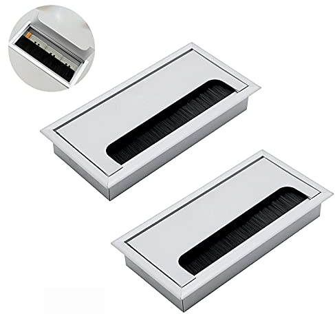 2 Stück Kabeldurchführung, Kabeldurchlass, 80x160mm Kabeldose Aluminium, für Tisch Office Schreibtische Büro Arbeitsplatten, Eingebettetes Design-Silber