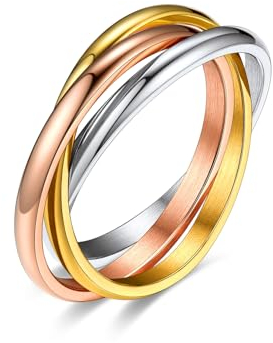Bestyle 3er Ring Edelstahl Wickelring Damen Rolling Rings Fingerring Ehering Verlobungsring Ring Für Frauen Bunt 57(18.1)