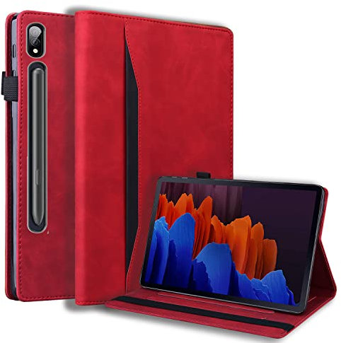 Vkooer Funda para Samsung Galaxy Tab S8+/ S8 Plus 2022, Galaxy Tab S7 FE 12.4 Pulgada 2021, Galaxy Tab S7 Plus/S7+ 2020 Carcasa Folio Cover Case con Soporte Función y Bolsillo, Rojo