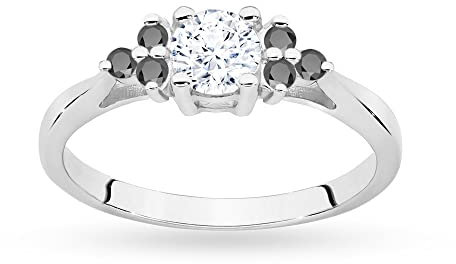 Weißgold Damen Gold Verlobungsring mit weißem Saphir 0,60Ct und schwarzen Diamanten 0,18Ct | Gold 585 (14k) | Goldring mit Box | Goldring für Frauen (Weißer Saphir mit schwarzen Diamanten, 54 (17.2))
