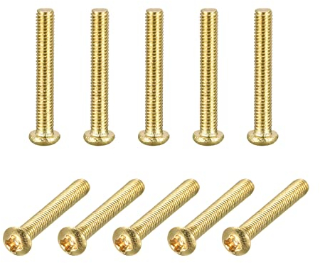 sourcing map Brass Machine Screws, M3x20mm Phillips Pan Head Fastener Bolts for Furniture, Office Equipment, Electronics 10Pcs