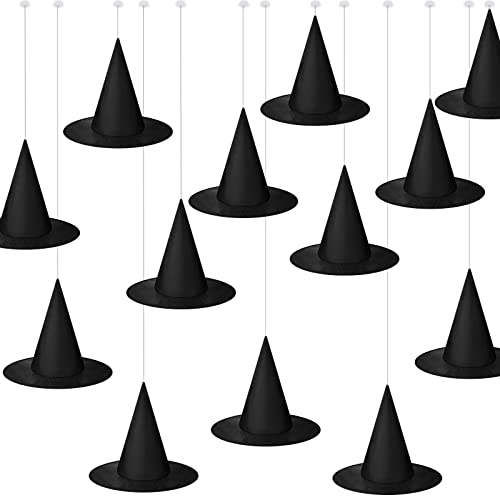 SATINIOR Hexen Hut Halloween Kostüm Hexenhut Schwarzer Hängender Hexenhut mit Hängend Seil Zubehör und Transparenten Nahtlosen Haken (12 Stück)