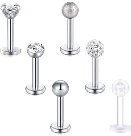 Briana Williams 6stk Tragus Piercing Lippenpiercing Labret Stecker Chirurgenstahl Silber 16G 6/8/10mm Stab mit Zirkonia Helix Ohr Piercing