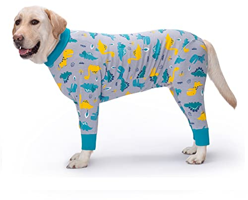 Yeapeeto Einteiler für Hunde, zur Erholung, für große und mittelgroße Hunde, Schlafanzug, Ganzkörper für Haarausfall, Allergien, Anti-Lecken, Wundschutz, Kegel-Alternative (3XL, Dinosaurier)