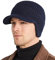 Koreshion Men's Winter Visor Beanie Hat with Earflaps Knit Baseball Cap with Brim Ski Hat Warm Fleece Lined Hunting Hat, Navy, One Size