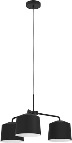 EGLO Hängelampe Caguanes, Esstisch Pendelleuchte 3-flammig | minimalistische Esszimmerlampe aus Textil und Metall in Schwarz und Weiß, Hängeleuchte mit E27 Fassung