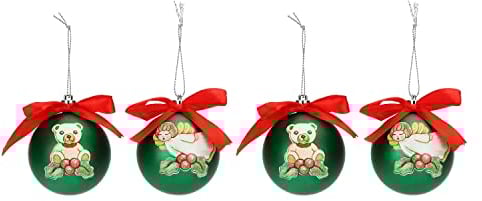 THUN - Weihnachten 2022-4er Set Weihnachtskugeln in grüner Ausführung - Geschenkidee Weihnachten 2022 - PS; 100% Polyester - Ø 6 cm