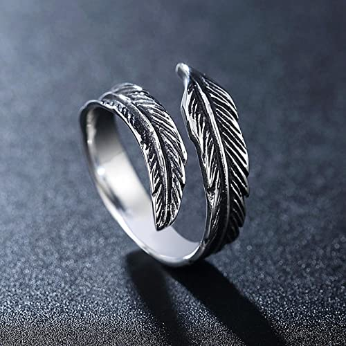 XJruixi Retro Creative Open Feather Stainless Steel Ring Men and Women Jewelry Punk Viking Odin Crow Feather Ring Men's Gift