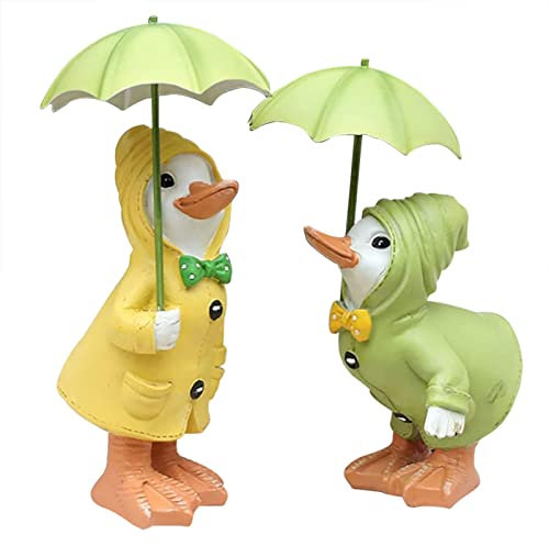 Nyika Dilly And Dally Puddle Ducks,Duck Garden Ornaments,Puddle Duck With Umbrella,Cute Rainy Day Duck,Non-fading Resin Animal Garden Ornaments?Resin ?