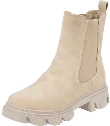 Palado Chelsea Boots Damen Caprera - moderne Stiefeletten - leicht gefütterte Stiefel für Herbst und Winter - modische Winterschuhe Beige/Beige UK4,5 - EU37