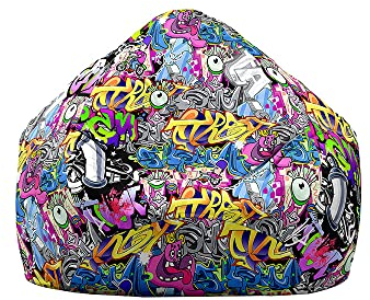 Treer Sitzsack ohne Füllung, für Kinder & Erwachsene, Lazy Bean Bag, Hip Hop Graffiti Drucken Sitzsäcke Sitzsackbezug, Spielzeug Aufbewahrung Sitzkissen mit Reißverschlus (100x120 cm,Violett)