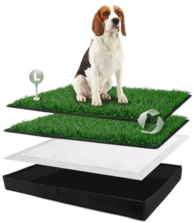 HQ4US 4LEGS Dog Grass Pad with Foldable Dog Litter Box, Large Liner Base (33”×23”) for Balcony, 2 Artficial Grass Pee Pads for Dogs, Pee Pad Holder, Potty Training