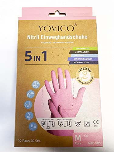 INVIDA Nitril Einweghandschuhe Handschuhe Puderfrei, Latexfrei, Beidhändig passend Menge 20er oder 100er Packung, in 5 Farben und in M und L Größe (Rosa 20 Stück, M)
