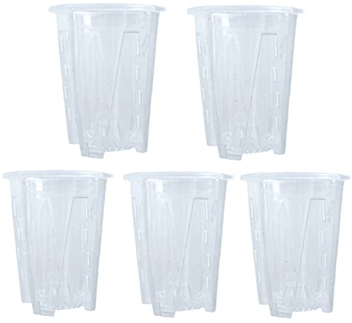 5 Stück Klare Orchideentöpfe Transparente Kunststoff Orchideen Pflanztöpfe Orchideentopf Orchideen Blumentöpfe mit Drainageloch Atmungsaktiver Geschlitzter Orchidee Blumentopf Übertopf (10cm+Tablett)