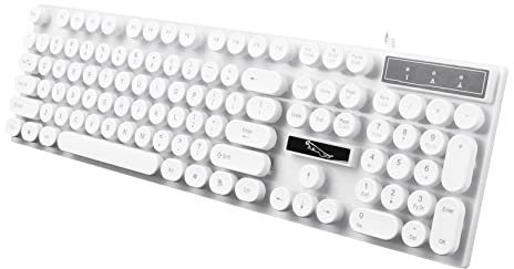 KOMBIUDA Clavier USB Rétro Éclairé pour Ordinateur Clavier à Touches Rondes Pratique Et Élégant Blanc