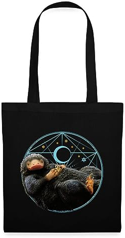 Spreadshirt Phantastische Tierwesen Niffler mit Münze Geschenk Stoffbeutel, One size, Schwarz