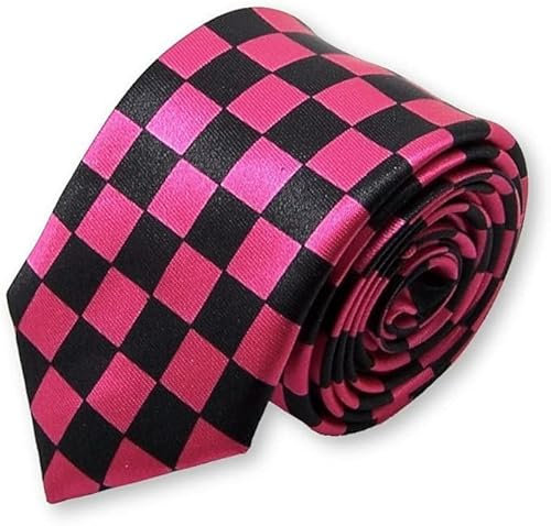 Cravate étroite et slim rose et noire à carreaux, finitions main