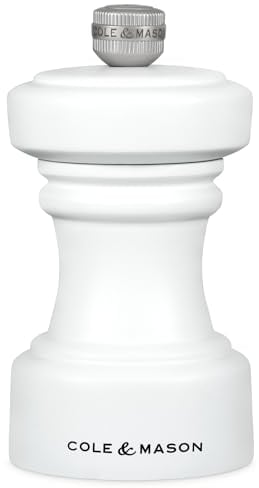 Cole & Mason H233058 Hoxton White Wood Pepper Mill, Precision+ Carbon Mechanism, Compact Pepper Grinder with Adjustable Grind, Beech Wood, 104mm, Seasoning Mill, Lifetime Mechanism Guarantee