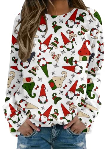 XTBFOOJ Weihnachtspullover Damen lustig Hoodies Damen Weihnachten Print weihnachtshose Sherpa Jacke Damen oace top Damen elegant Bluse blau Jacket Vintage