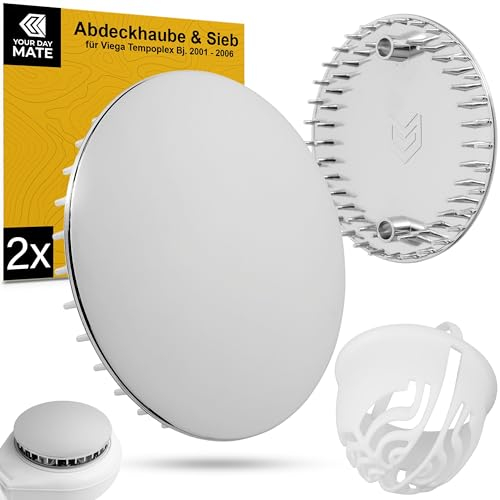 Abdeckhaube und Haarsieb Set für Duschabfluss, Ø 112 mm, kompatibel mit Viega Tempoplex Ablaufgarnitur ab Baujahr 2001-2006, Duschwanne Ablaufloch Abdeckung, verchromter ABS ASA Deckel, Haarfilter