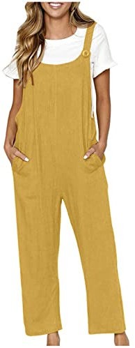 Dungarees for Women Casual Straps Overalls Ladies Loose Sleeveless Botton Suspender Jumpsuit with Pockets Women Vintage Solid Long Playsuits Baggy One Piece Rompers