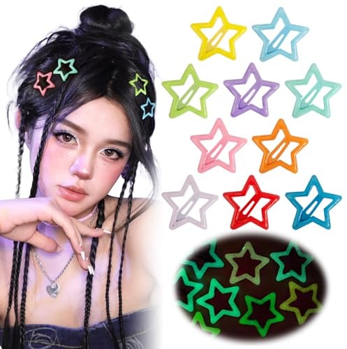10pcs Barrettes Etoile Lumineux Dans la Nuit Pinces cheveux à Pression Y2k Multicolore Etoiles en Métal Argentée Anti-Dérapant pour Coiffure Femme Fille