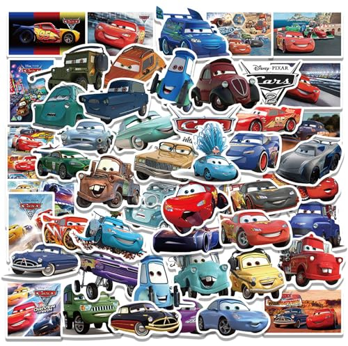 Cars Sticker, 50PCS Lightning McQueen Aufkleber, Cartoon Anime Sticker Set, Vinyl Wasserfest für Auto, Fahrrad, Laptop, Skateboard, Snowboard, Koffer, Graffiti Aufkleber für Kinder