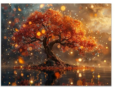 JOSUE Peinture Sur Toile Tableau Arbre De Vie Paysage abstrait Tableau Grand Format Sur Toile,Orange, or Peintures DéCor Murale Pour Salon Chambre Maison Bain- 30x40cm Sans cadre