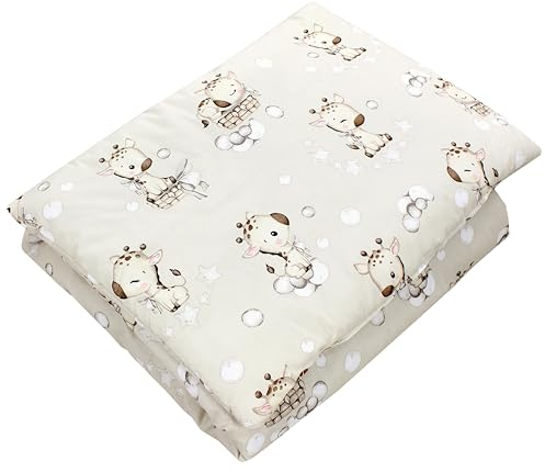 TupTam Kinder Gemusterte Bettdecken Set Ganzjahresdecke Bettdecke Kopfkissen Flachkissen 2tlg., Farbe: Giraffe/Beige, Größe: 135x100 cm