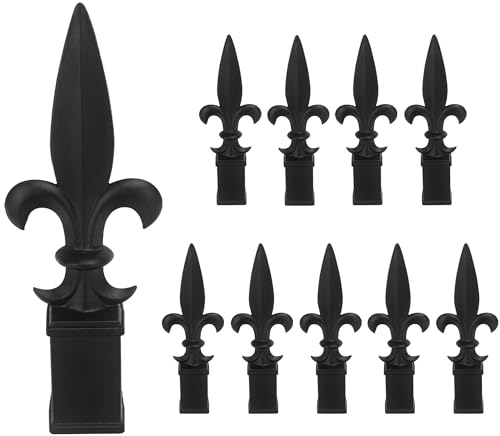ZXNhome 10 Stück Metall-Dreizack-Zaun-Endstücke, passend für 2,5 cm – Fleur de Lis Aluminiumlegierung, schwarze Spitzenkappen, Speerspitzen, Pfostenkappen für Hof, Garten, Rasen, Eisen, Lattenzaun